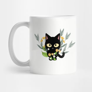 Black Cat With Flowers Mug